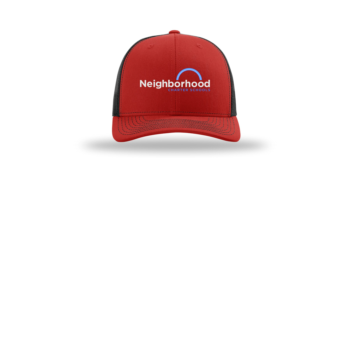 ncschools-richardson-trucker-cap-embroidery-capfront-R112-redblack-flat-front