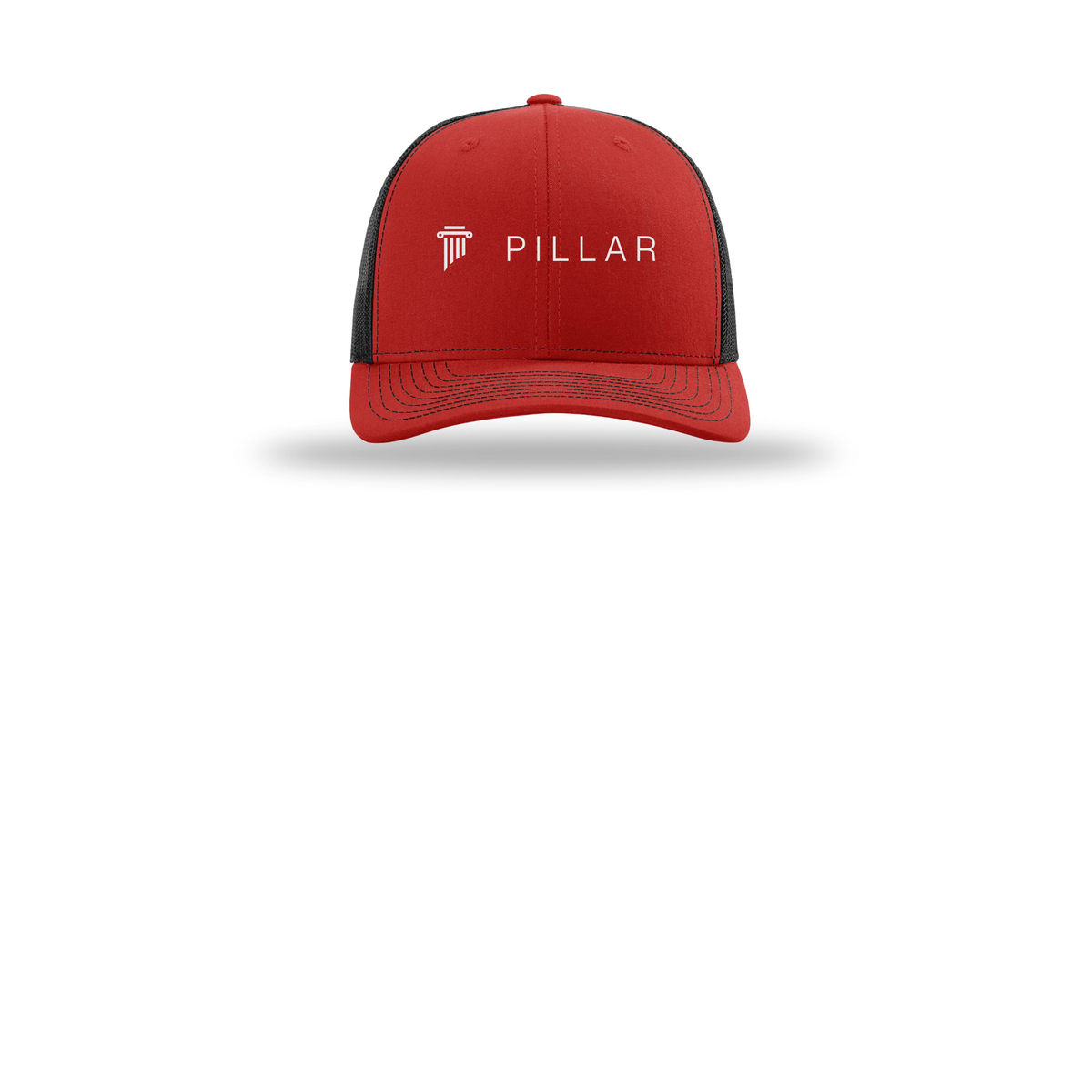 pillar-richardson-trucker-cap-embroidery-capfront-R112-redblack-flat-front