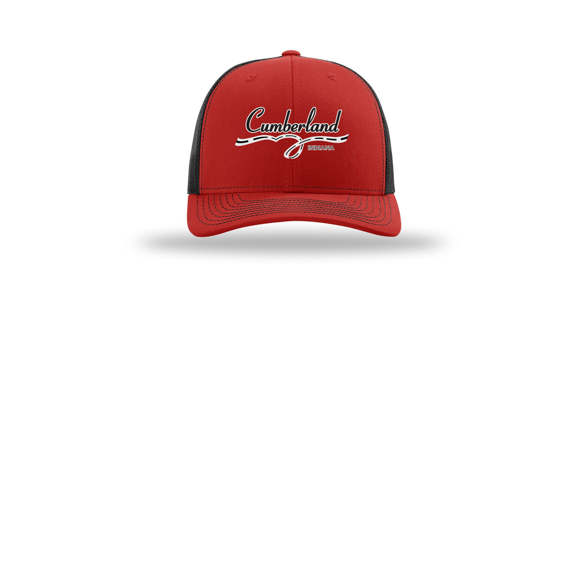 cumberland-richardson-trucker-cap-embroidery-capfront-R112-redblack-flat-front