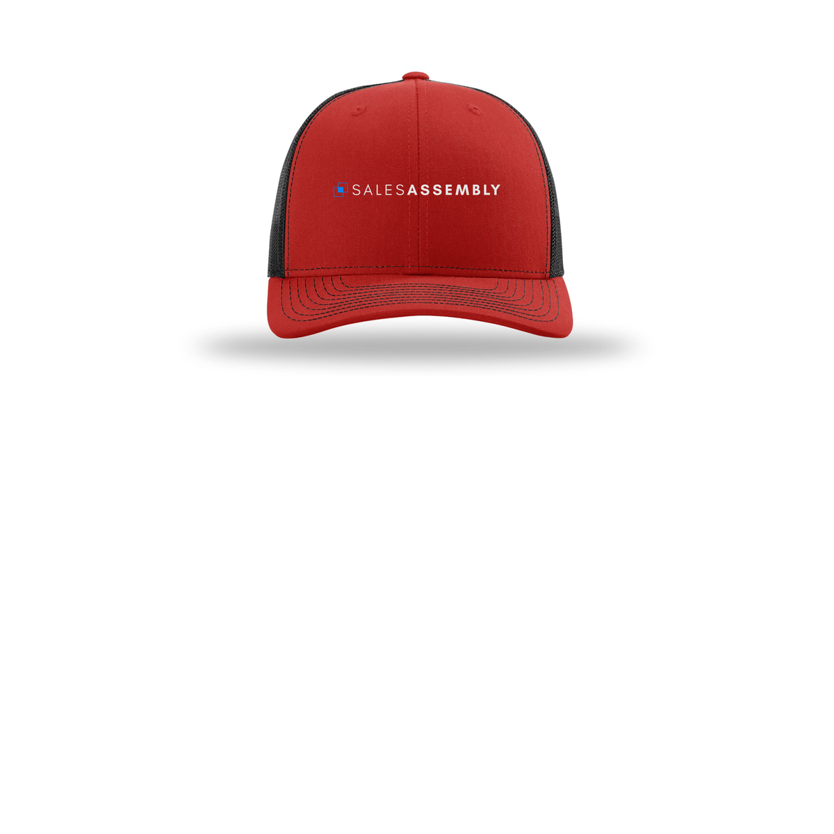 salesassembly-richardson-trucker-cap-embroidery-capfront-R112-redblack-flat-front