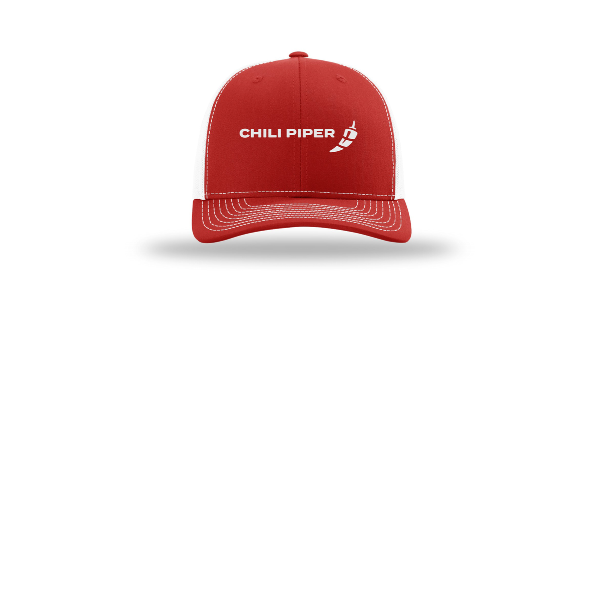 chilipiper-richardson-trucker-cap-embroidery-capfront-R112-redwhite-flat-front