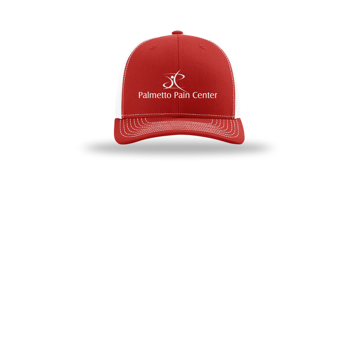 palmetto-pain-center-richardson-trucker-cap-embroidery-capfront-R112-redwhite-flat-front