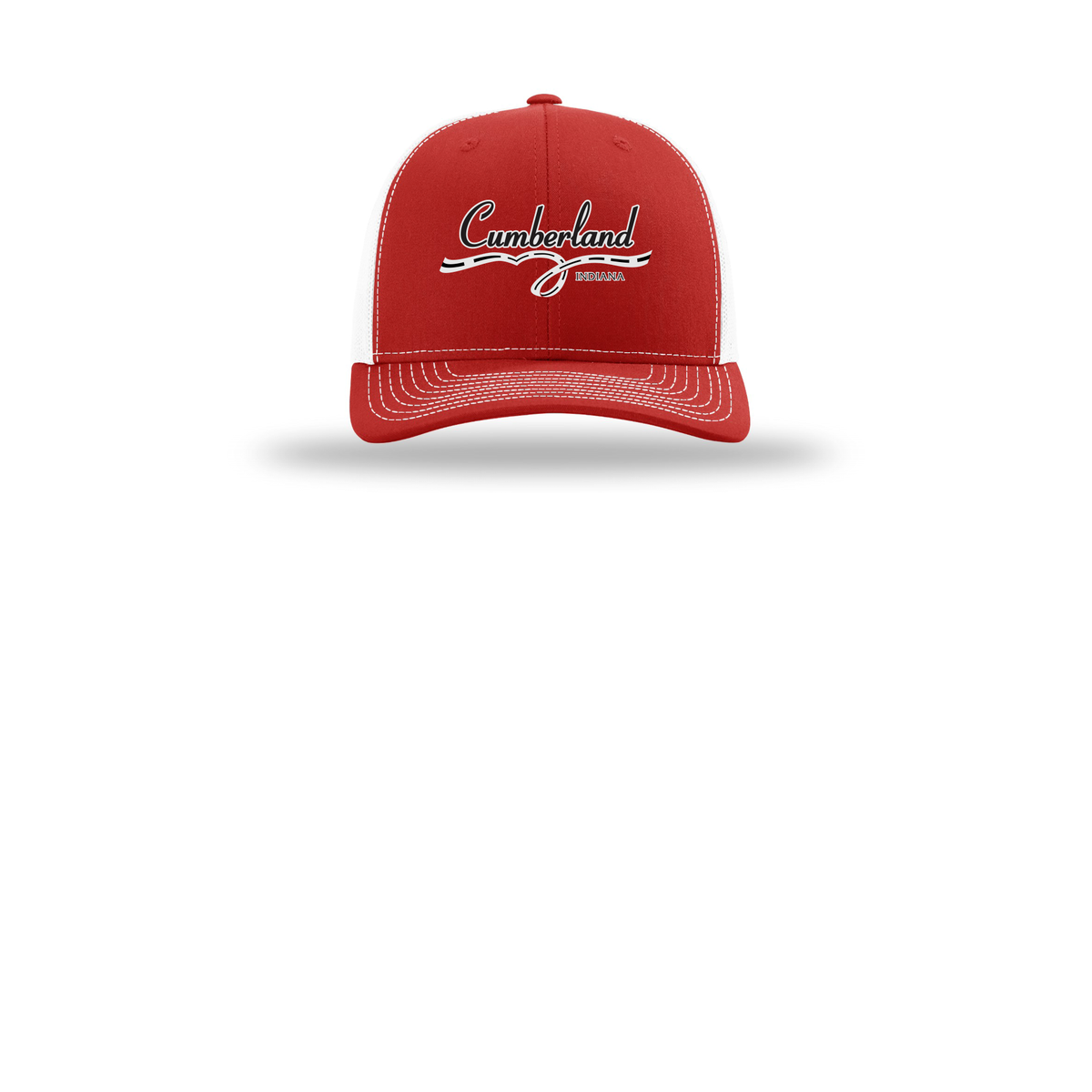 cumberland-richardson-trucker-cap-embroidery-capfront-R112-redwhite-flat-front