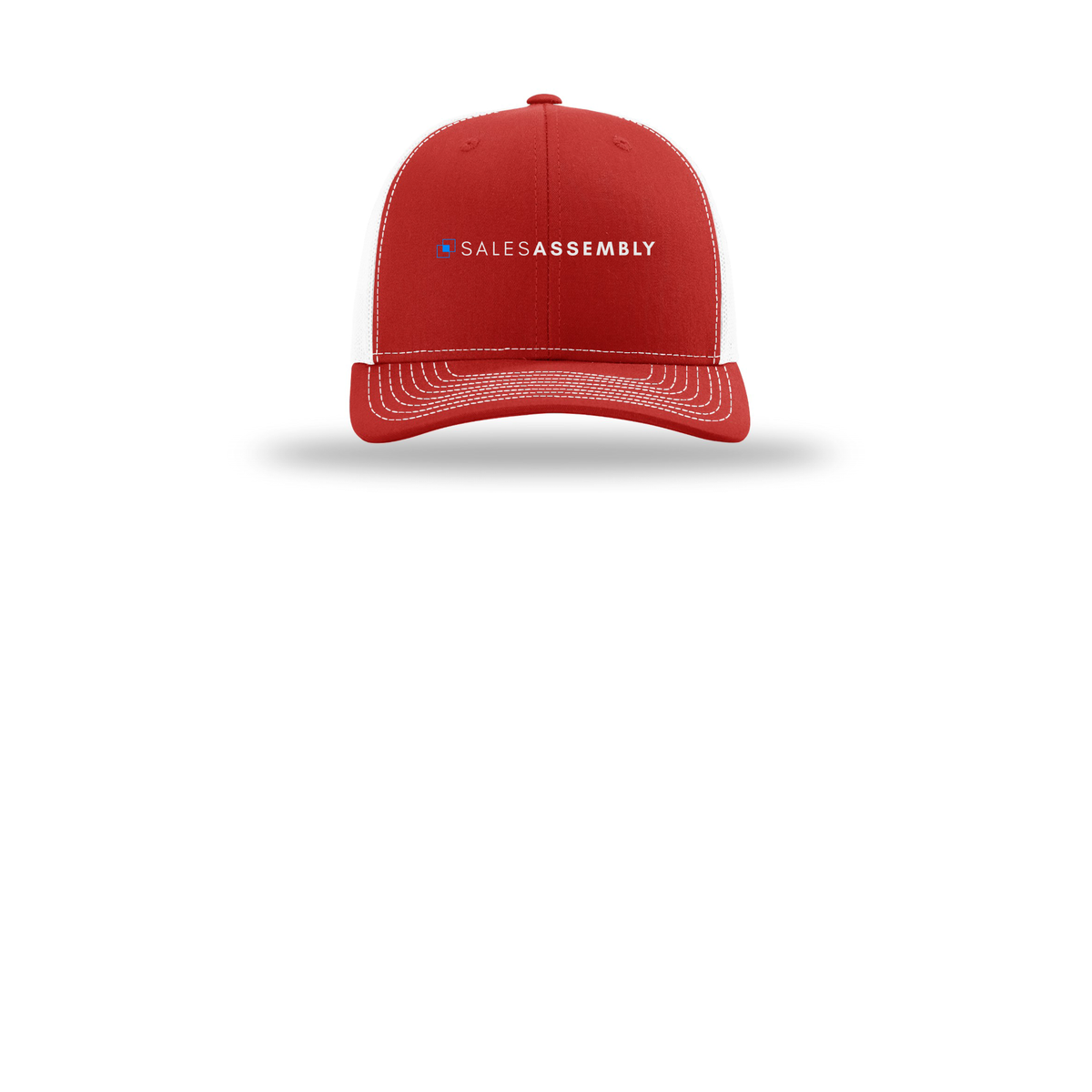 salesassembly-richardson-trucker-cap-embroidery-capfront-R112-redwhite-flat-front
