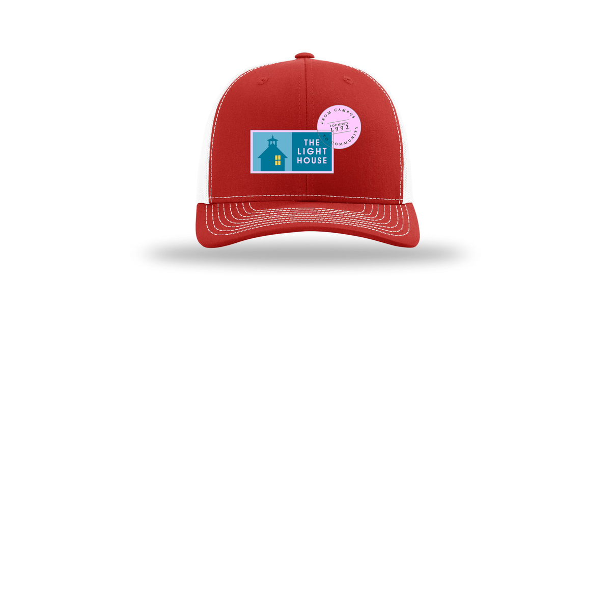 lhcampus-richardson-trucker-cap-embroidery-capfront-R112-redwhite-flat-front