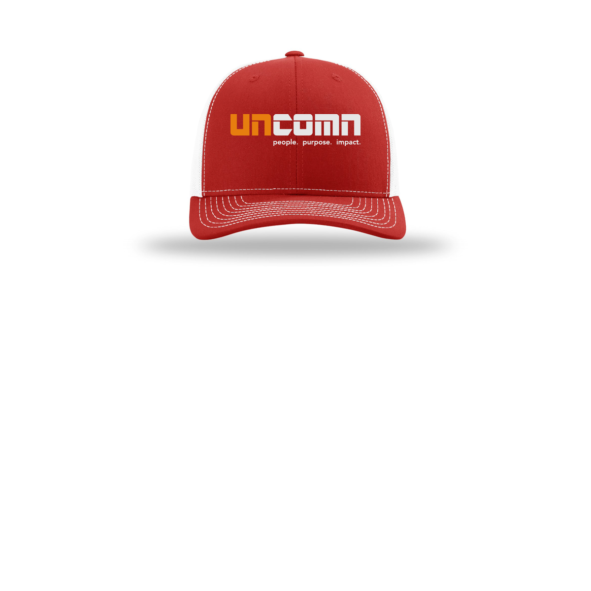 uncomn-richardson-trucker-cap-embroidery-capfront-R112-redwhite-flat-front