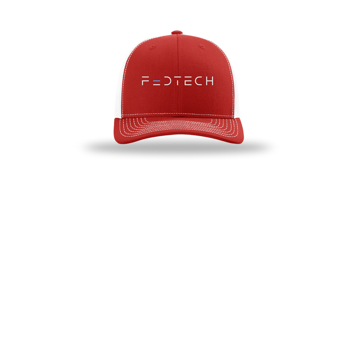 fedtech-richardson-trucker-cap-embroidery-capfront-R112-redwhite-flat-front