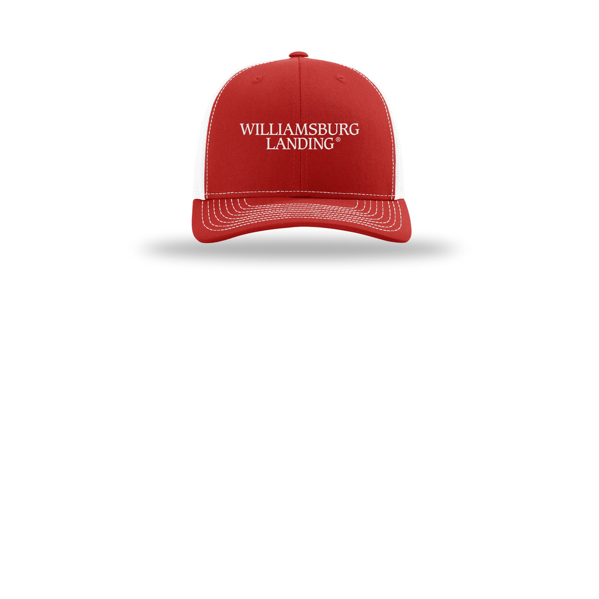 williamsburglanding-richardson-trucker-cap-embroidery-capfront-R112-redwhite-flat-front
