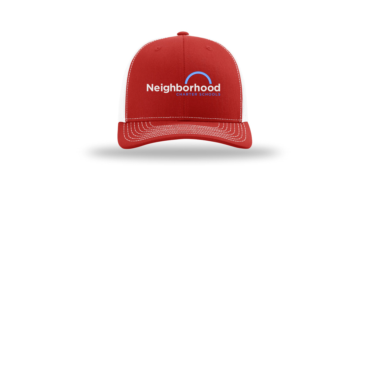 ncschools-richardson-trucker-cap-embroidery-capfront-R112-redwhite-flat-front