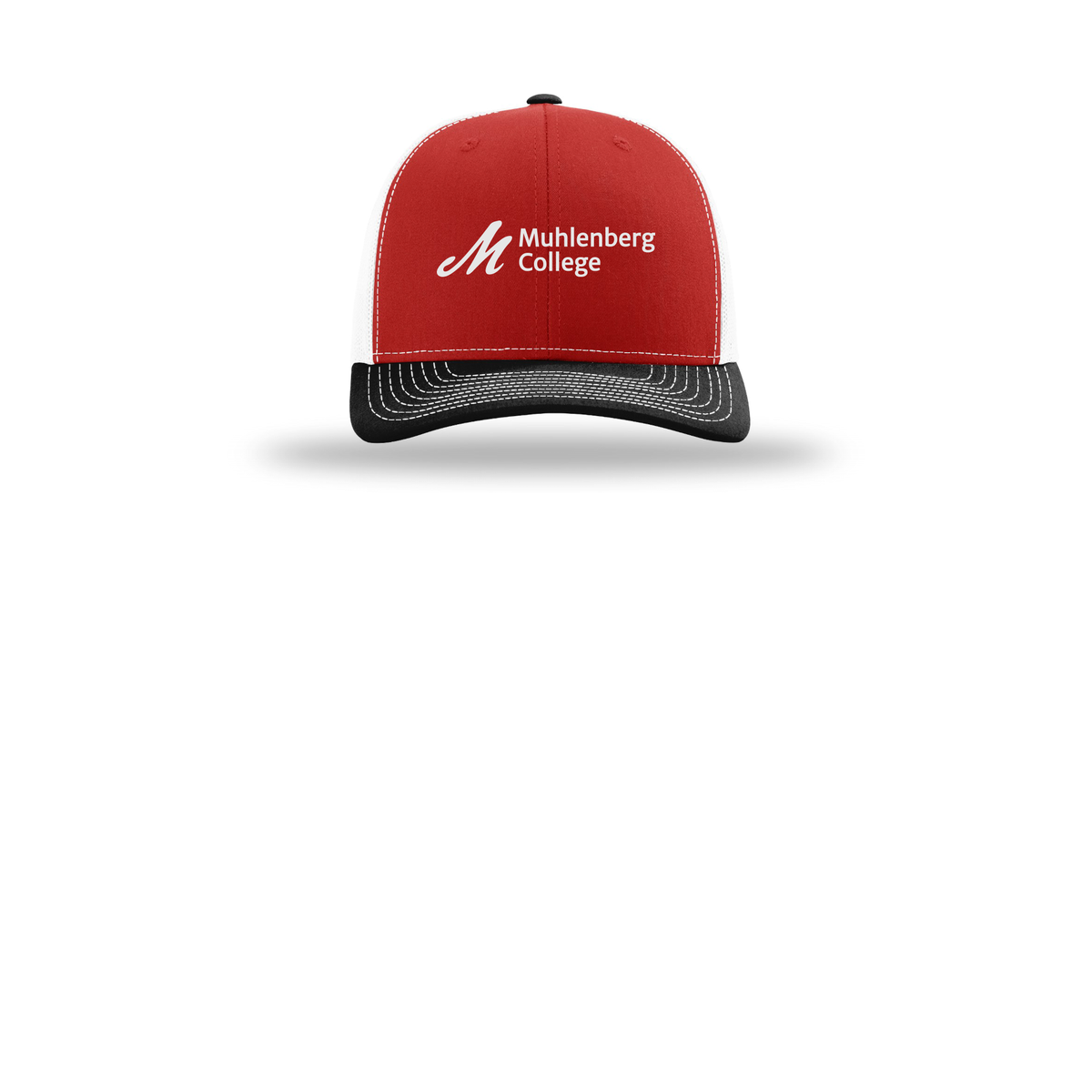 muhlenberg-richardson-trucker-cap-embroidery-capfront-R112-redwhiteblack-flat-front