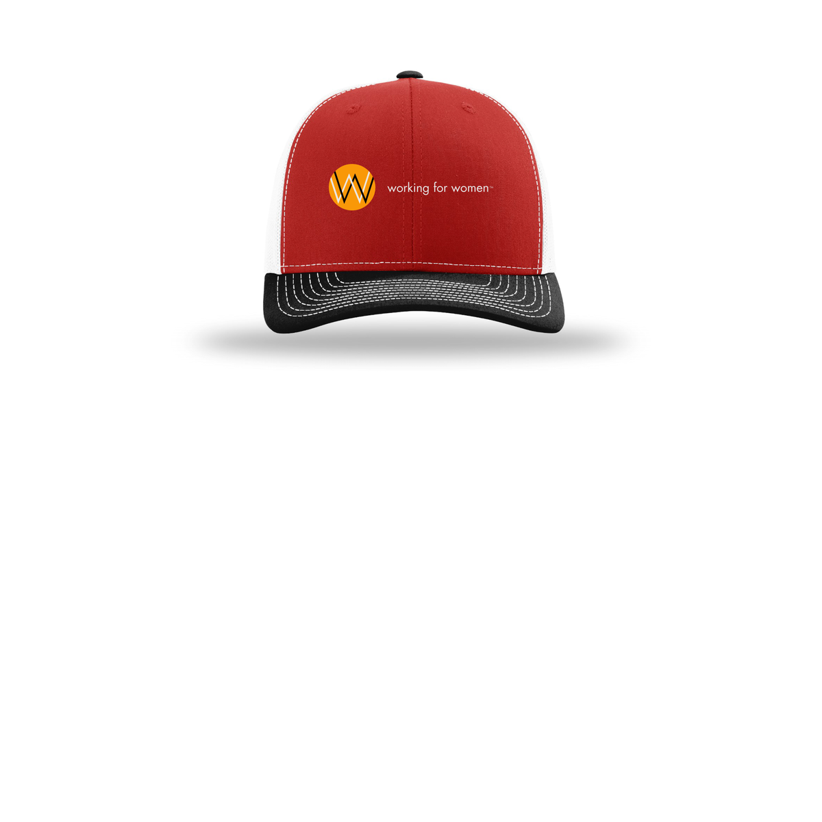 workingforwomen-richardson-trucker-cap-embroidery-capfront-R112-redwhiteblack-flat-front