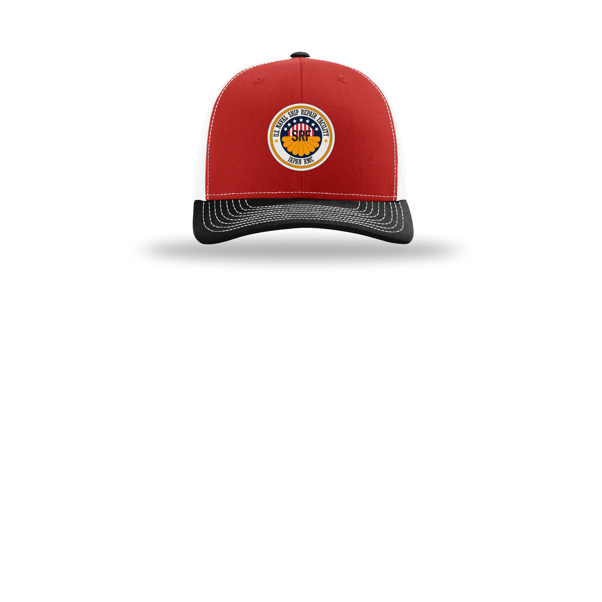 srf-jrmc-richardson-trucker-cap-embroidery-capfront-R112-redwhiteblack-flat-front
