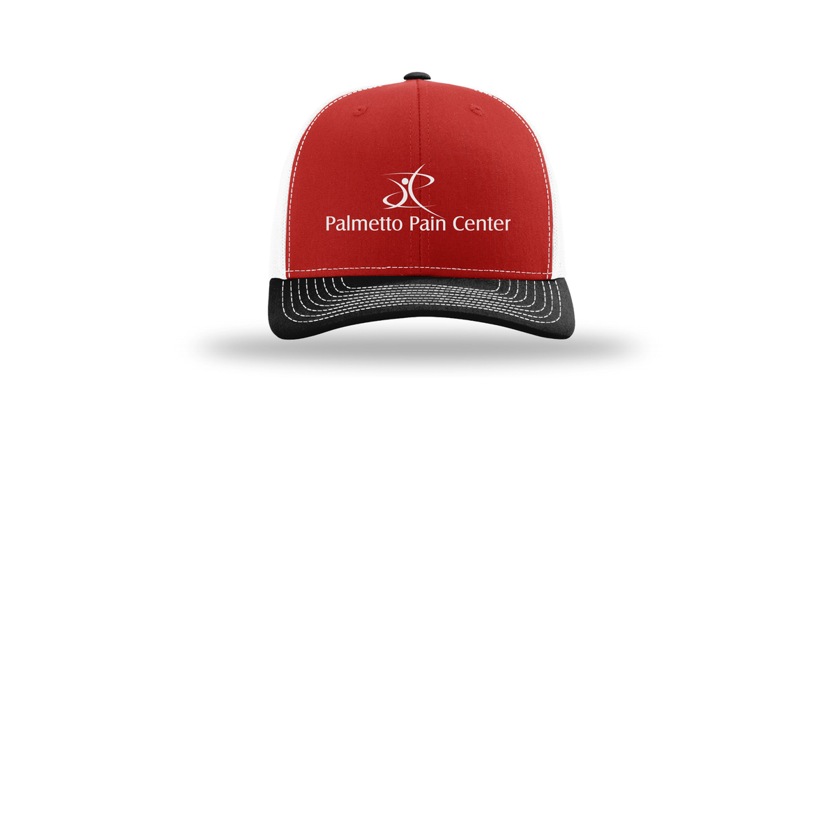 palmetto-pain-center-richardson-trucker-cap-embroidery-capfront-R112-redwhiteblack-flat-front
