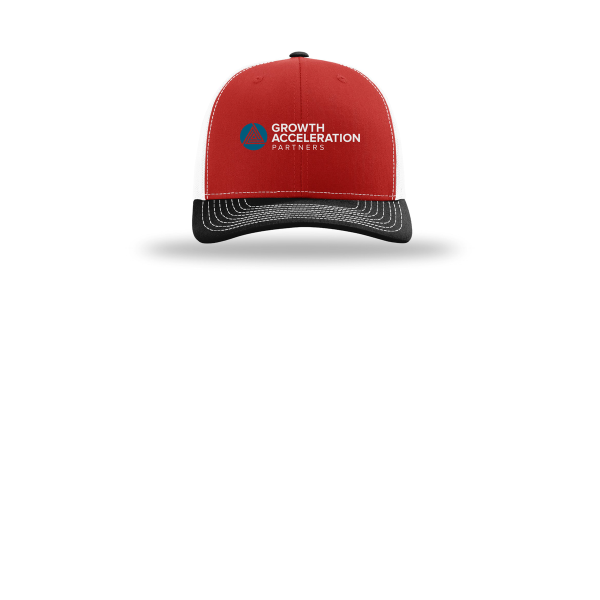 growthaccelerationpartners-richardson-trucker-cap-embroidery-capfront-R112-redwhiteblack-flat-front