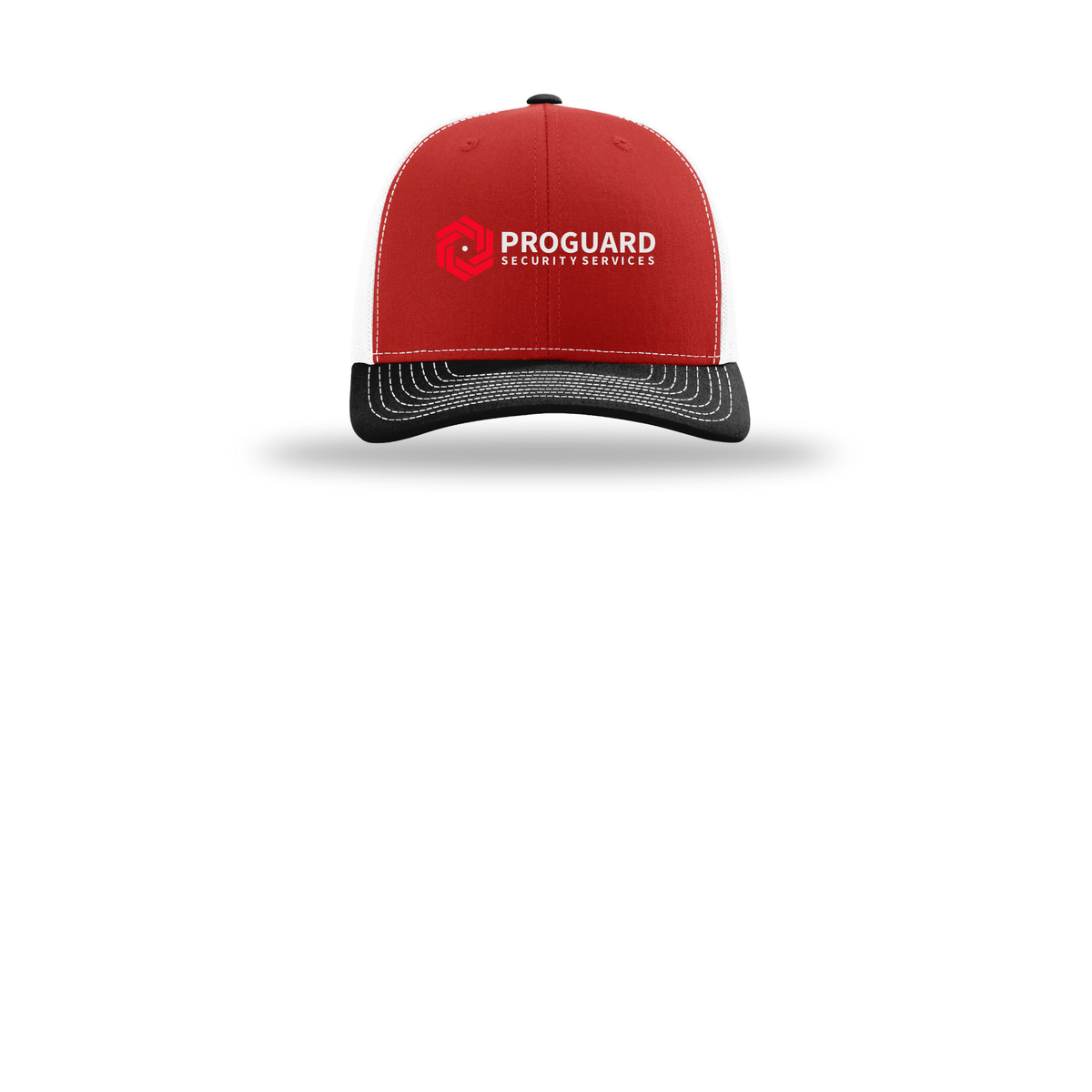 proguardsecurityservices-richardson-trucker-cap-embroidery-capfront-R112-redwhiteblack-flat-front