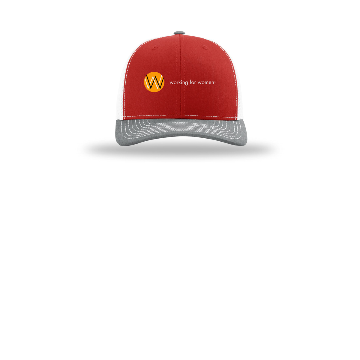 workingforwomen-richardson-trucker-cap-embroidery-capfront-R112-redwhiteheathergrey-flat-front