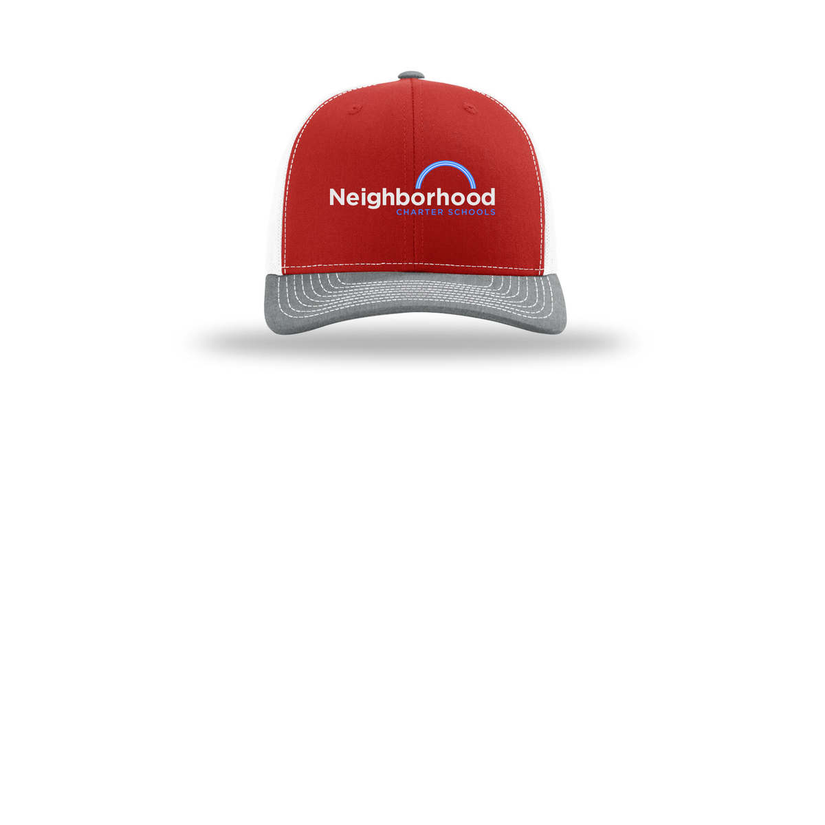 ncschools-richardson-trucker-cap-embroidery-capfront-R112-redwhiteheathergrey-flat-front