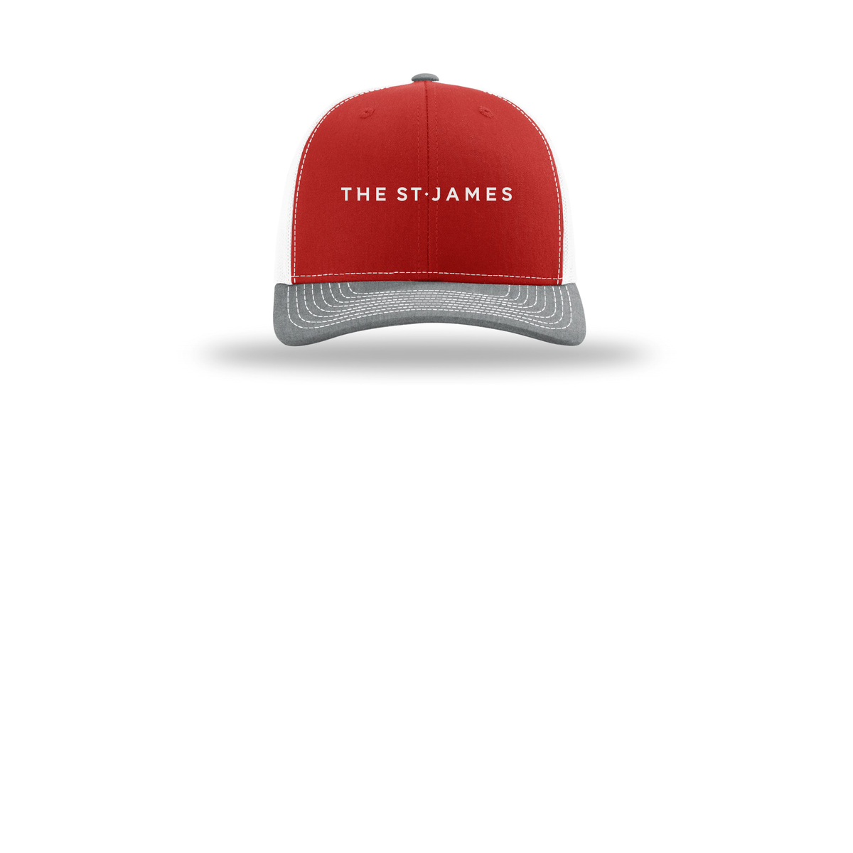 thestjames-richardson-trucker-cap-embroidery-capfront-R112-redwhiteheathergrey-flat-front