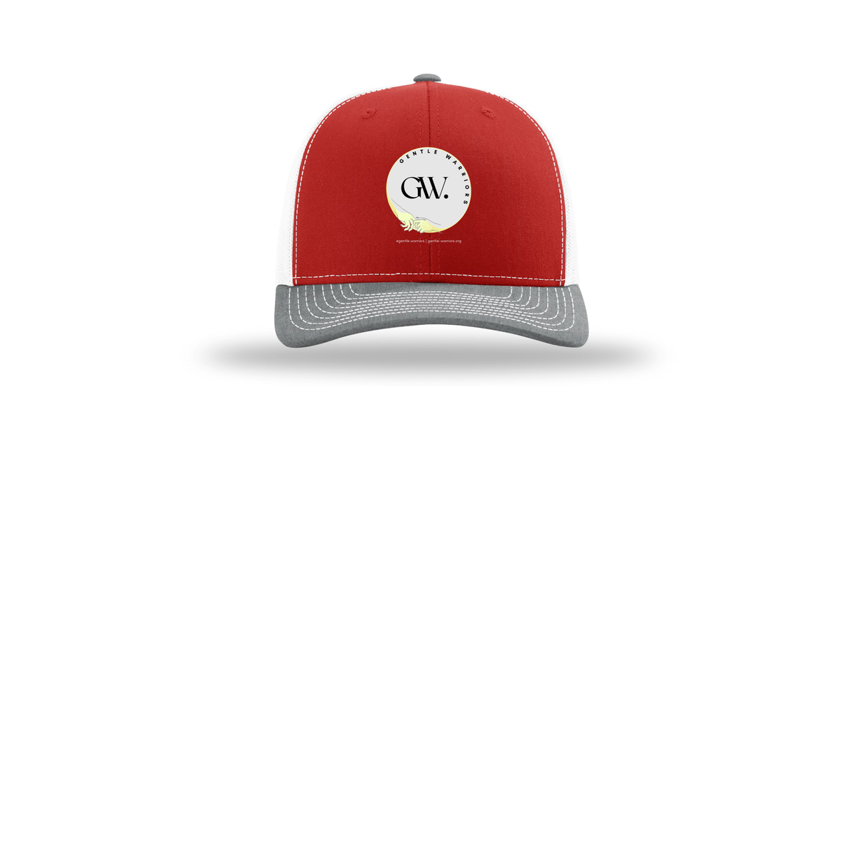 gentle-warriors-richardson-trucker-cap-embroidery-capfront-R112-redwhiteheathergrey-flat-front