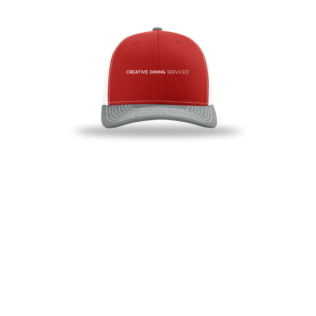 creativedining-richardson-trucker-cap-embroidery-capfront-R112-redwhiteheathergrey-flat-front