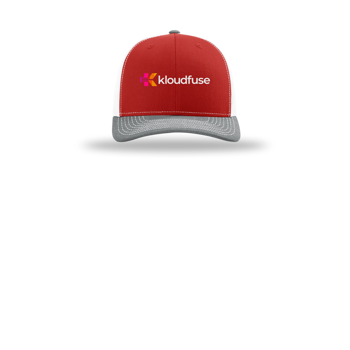 kloudfuse-richardson-trucker-cap-embroidery-capfront-R112-redwhiteheathergrey-flat-front