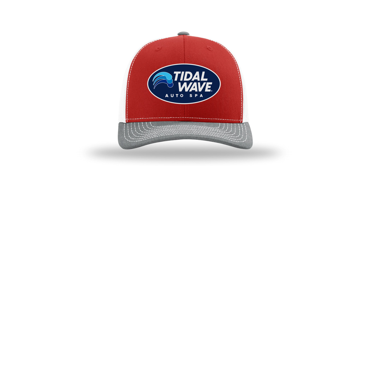 tidalwaveautospa-richardson-trucker-cap-embroidery-capfront-R112-redwhiteheathergrey-flat-front