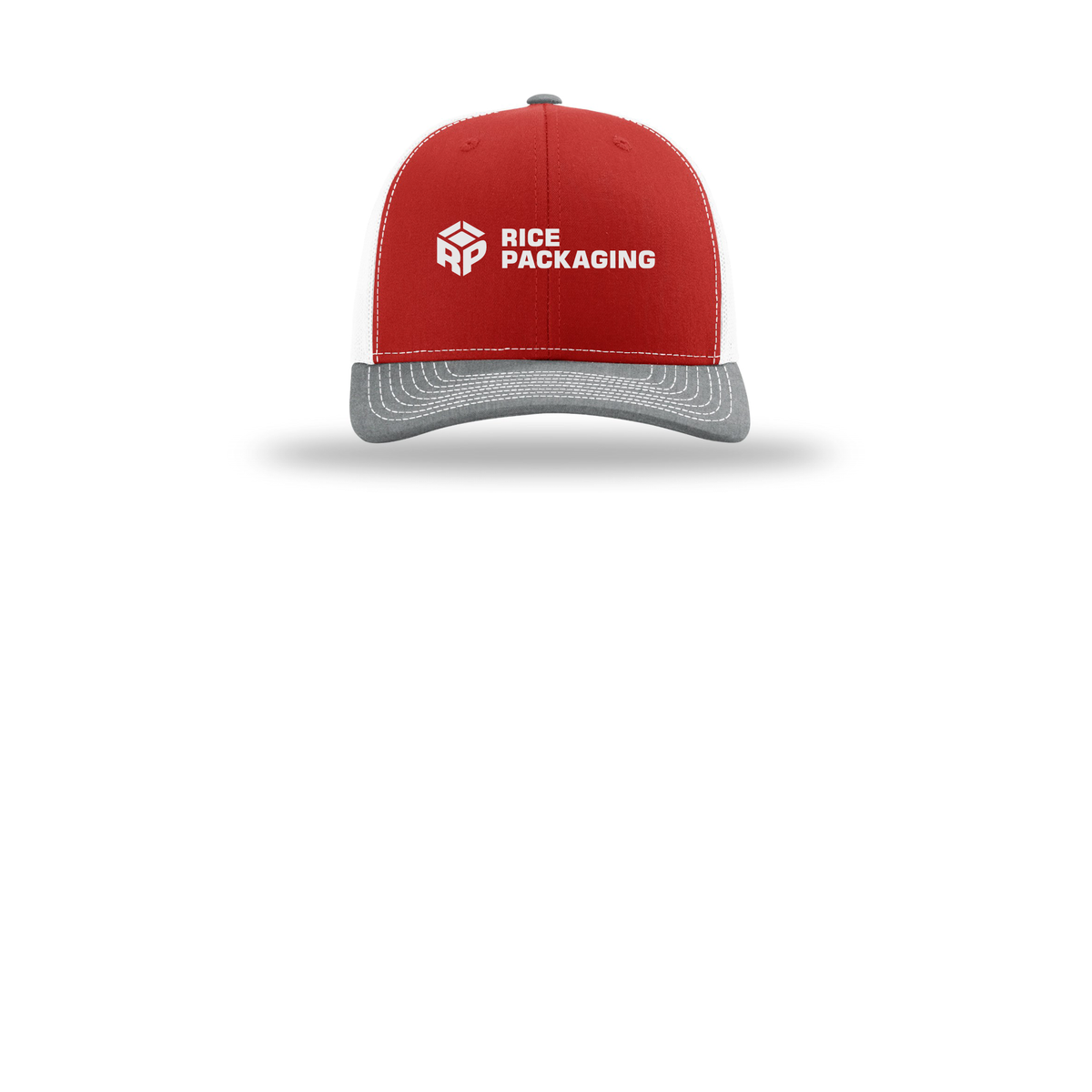 ricepackaging-richardson-trucker-cap-embroidery-capfront-R112-redwhiteheathergrey-flat-front