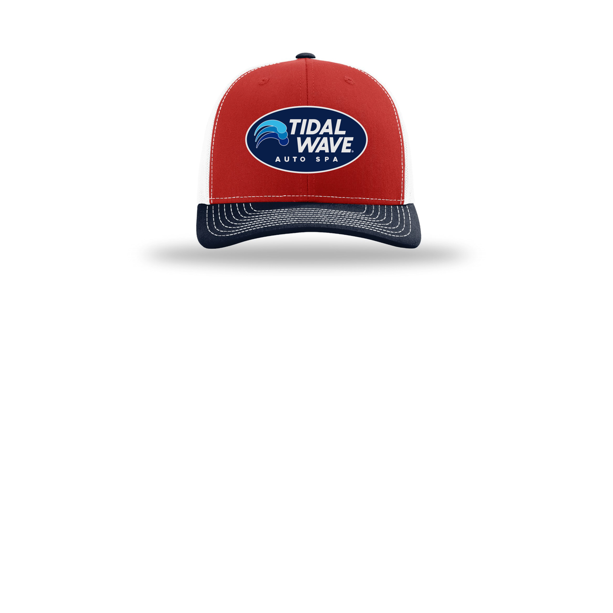 tidalwaveautospa-richardson-trucker-cap-embroidery-capfront-R112-redwhitenavy-flat-front