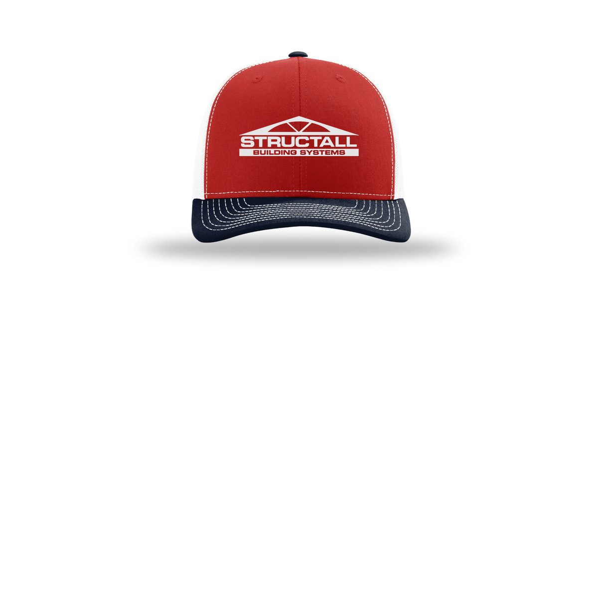 structall-richardson-trucker-cap-embroidery-capfront-R112-redwhitenavy-flat-front