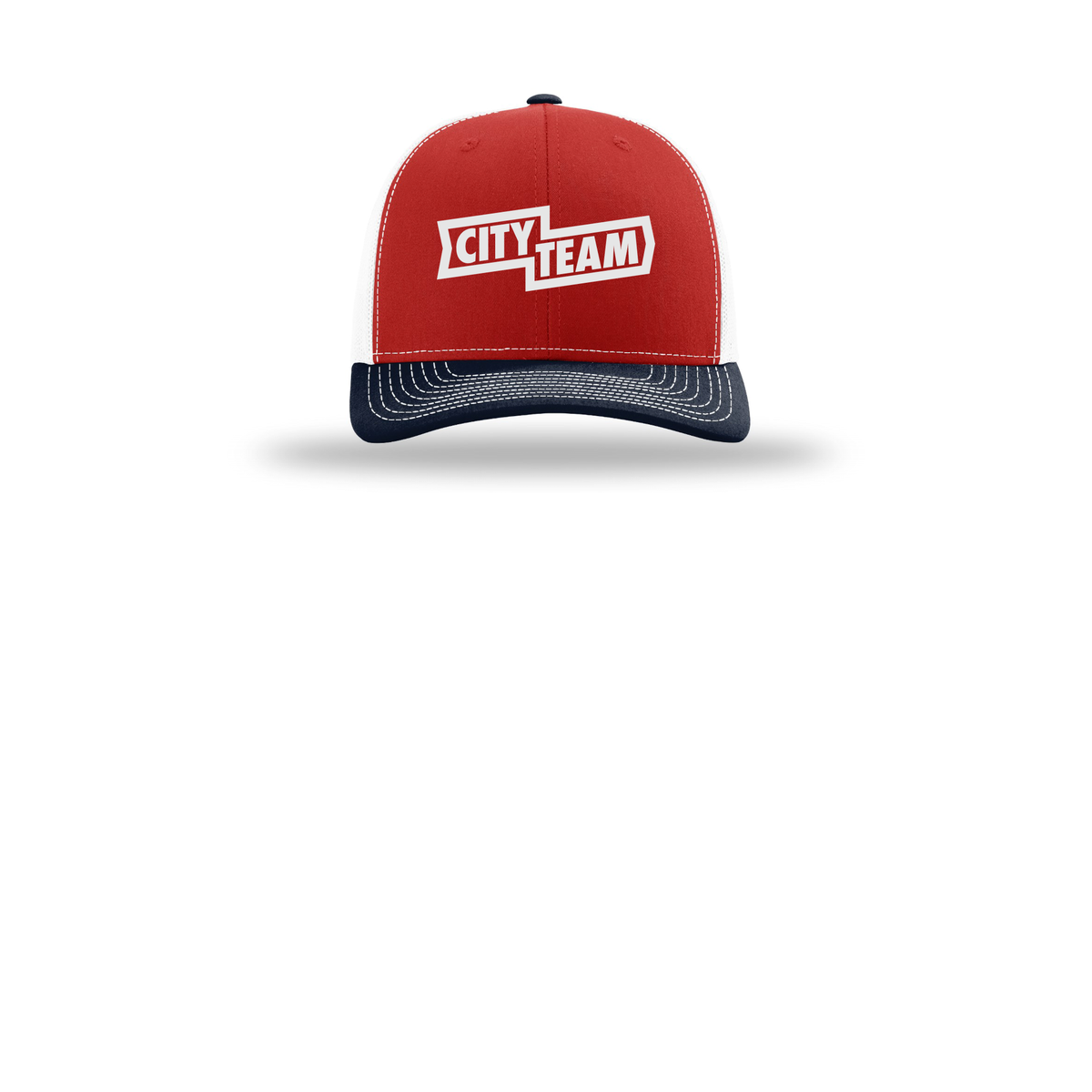 cityteam-richardson-trucker-cap-embroidery-capfront-R112-redwhitenavy-flat-front