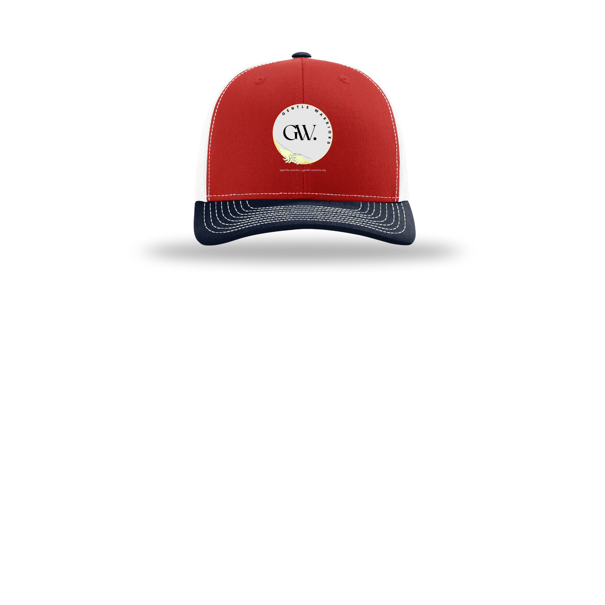 gentle-warriors-richardson-trucker-cap-embroidery-capfront-R112-redwhitenavy-flat-front
