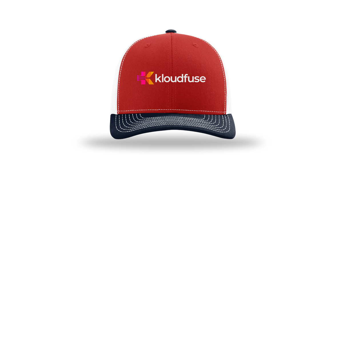 kloudfuse-richardson-trucker-cap-embroidery-capfront-R112-redwhitenavy-flat-front