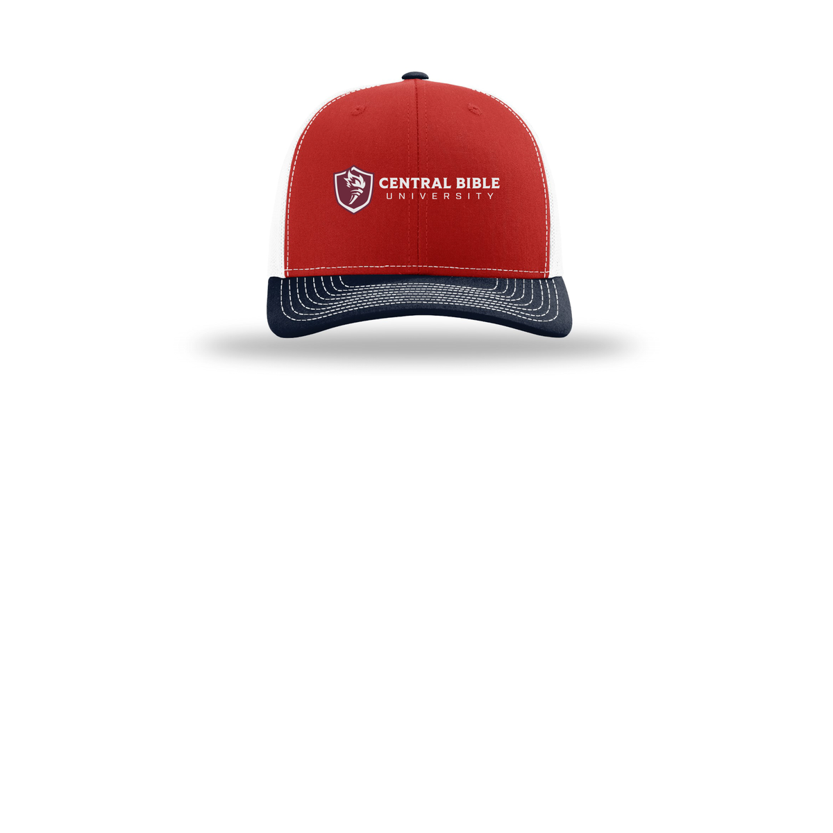 centralbible-richardson-trucker-cap-embroidery-capfront-R112-redwhitenavy-flat-front