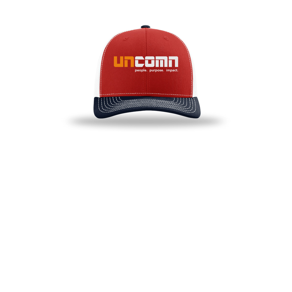 uncomn-richardson-trucker-cap-embroidery-capfront-R112-redwhitenavy-flat-front