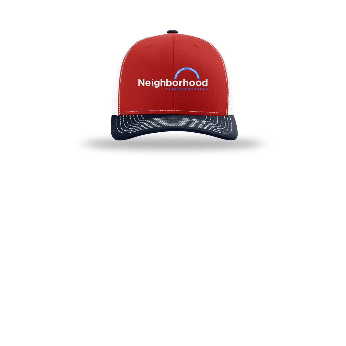 ncschools-richardson-trucker-cap-embroidery-capfront-R112-redwhitenavy-flat-front