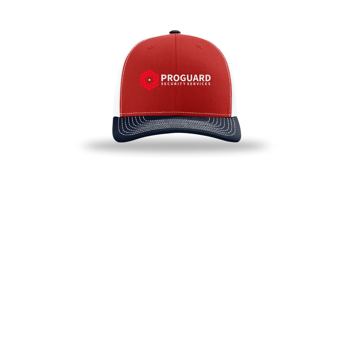 proguardsecurityservices-richardson-trucker-cap-embroidery-capfront-R112-redwhitenavy-flat-front