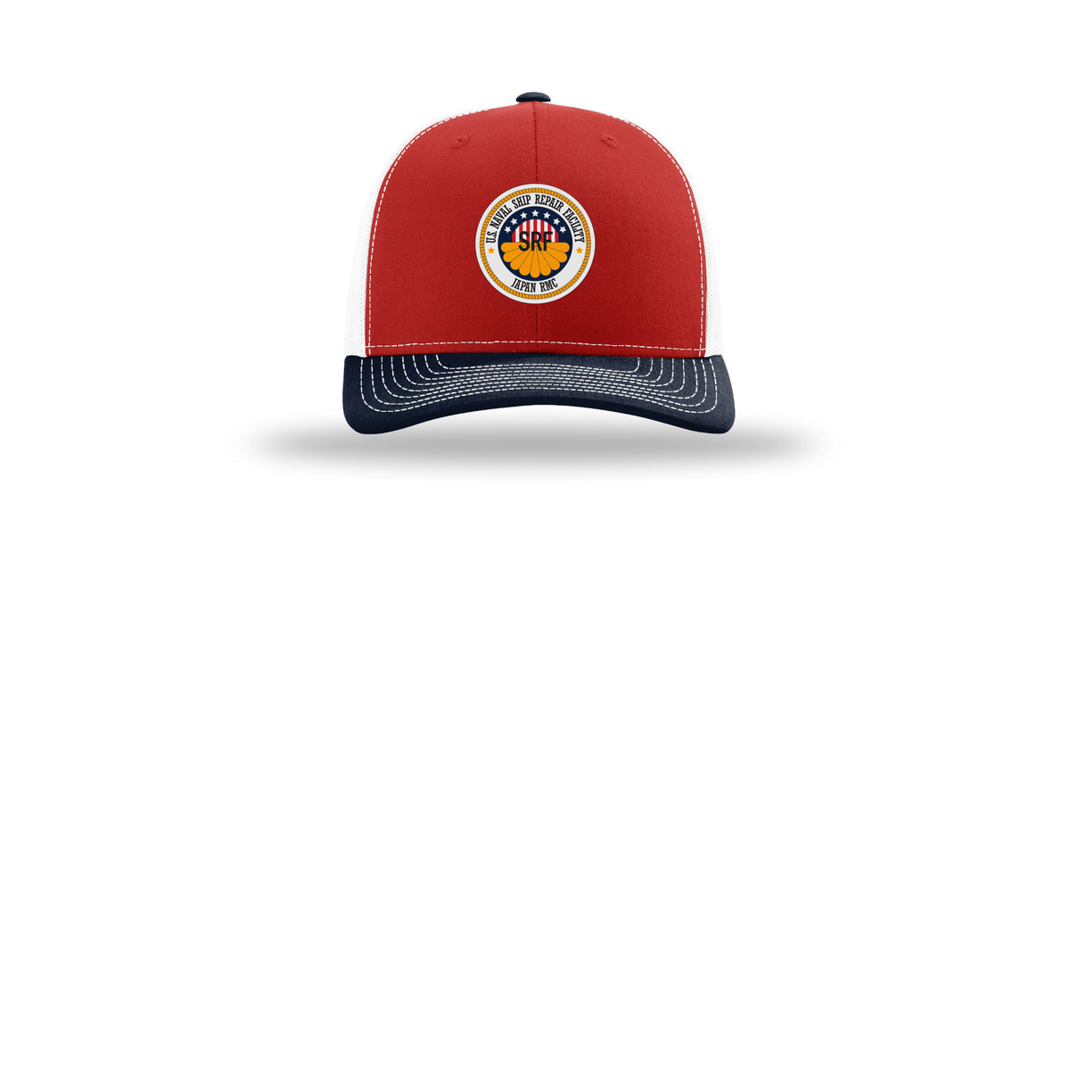 srf-jrmc-richardson-trucker-cap-embroidery-capfront-R112-redwhitenavy-flat-front