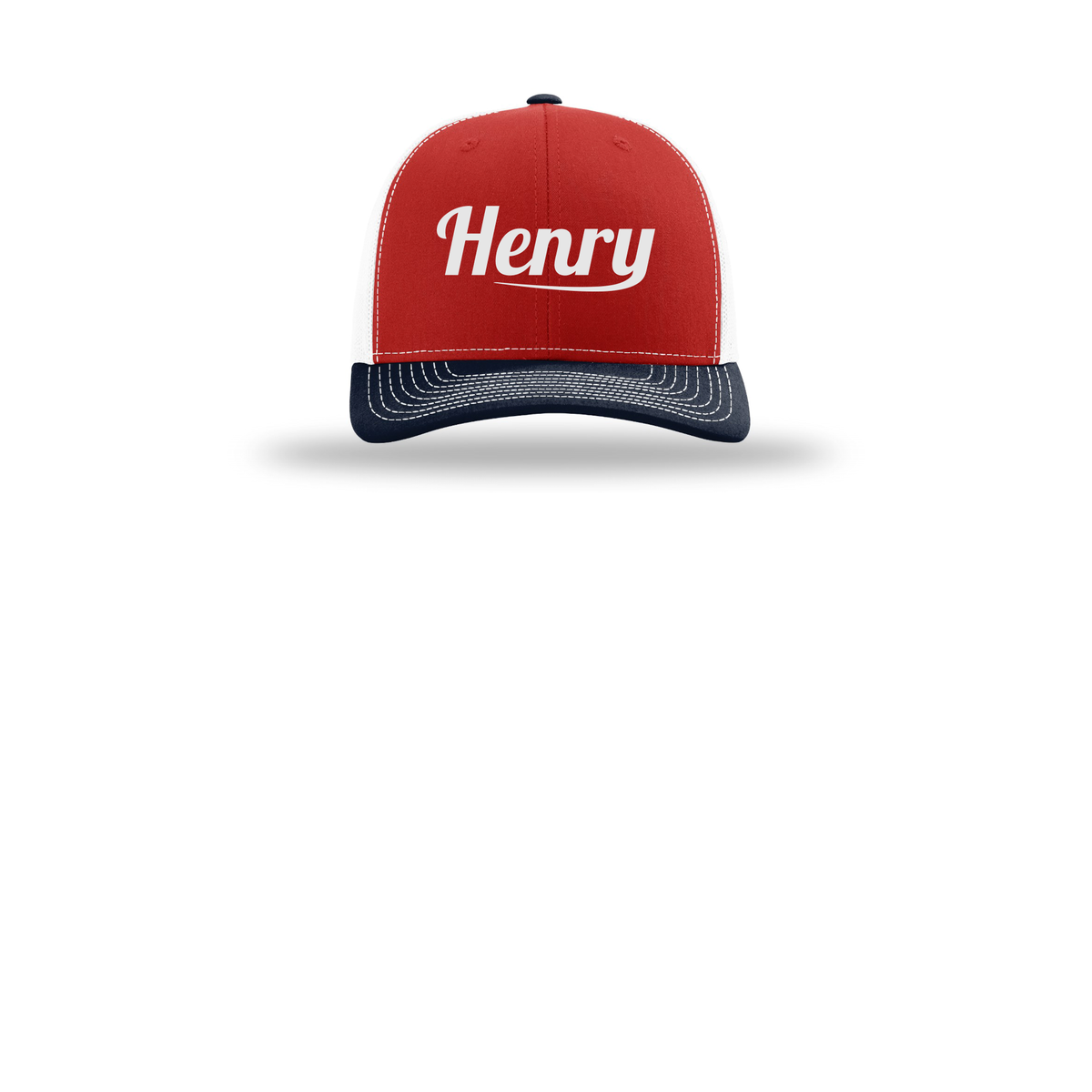 henrymeds-richardson-trucker-cap-embroidery-capfront-R112-redwhitenavy-flat-front