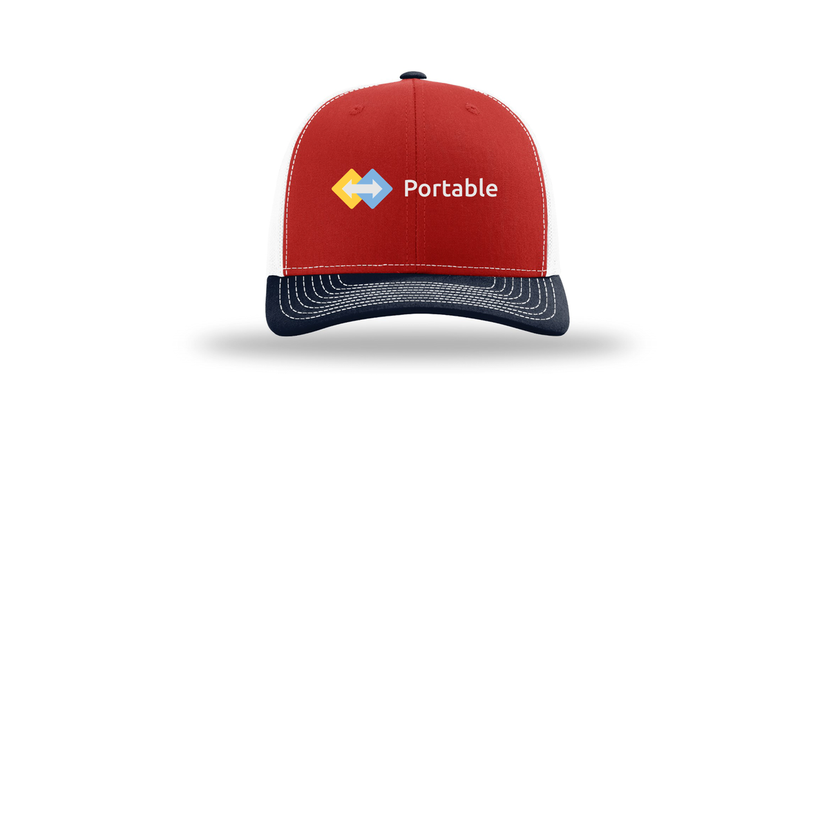portable-richardson-trucker-cap-embroidery-capfront-R112-redwhitenavy-flat-front