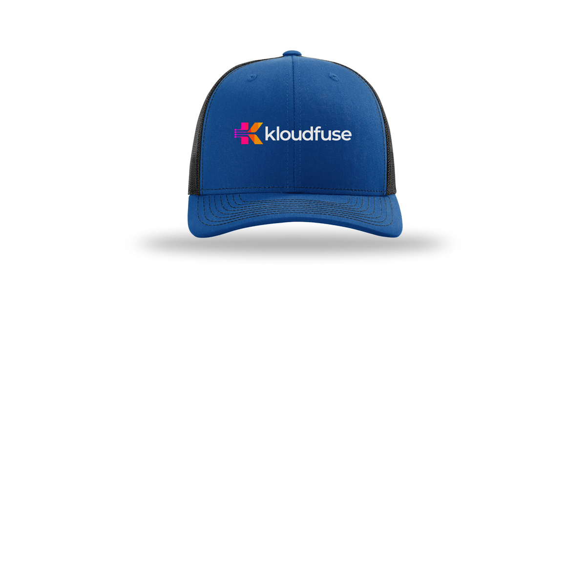 kloudfuse-richardson-trucker-cap-embroidery-capfront-R112-royalblack-flat-front