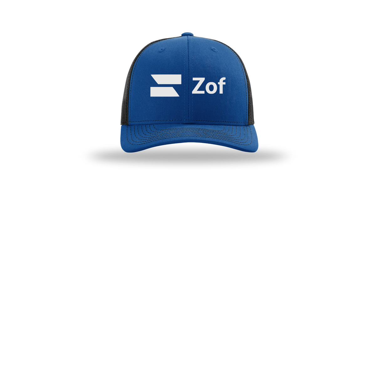zof-richardson-trucker-cap-embroidery-capfront-R112-royalblack-flat-front