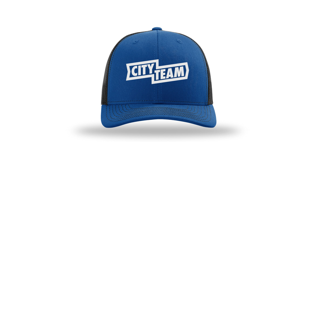 cityteam-richardson-trucker-cap-embroidery-capfront-R112-royalblack-flat-front