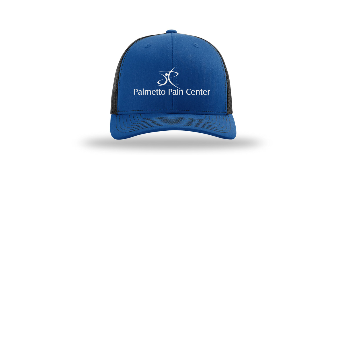 palmetto-pain-center-richardson-trucker-cap-embroidery-capfront-R112-royalblack-flat-front