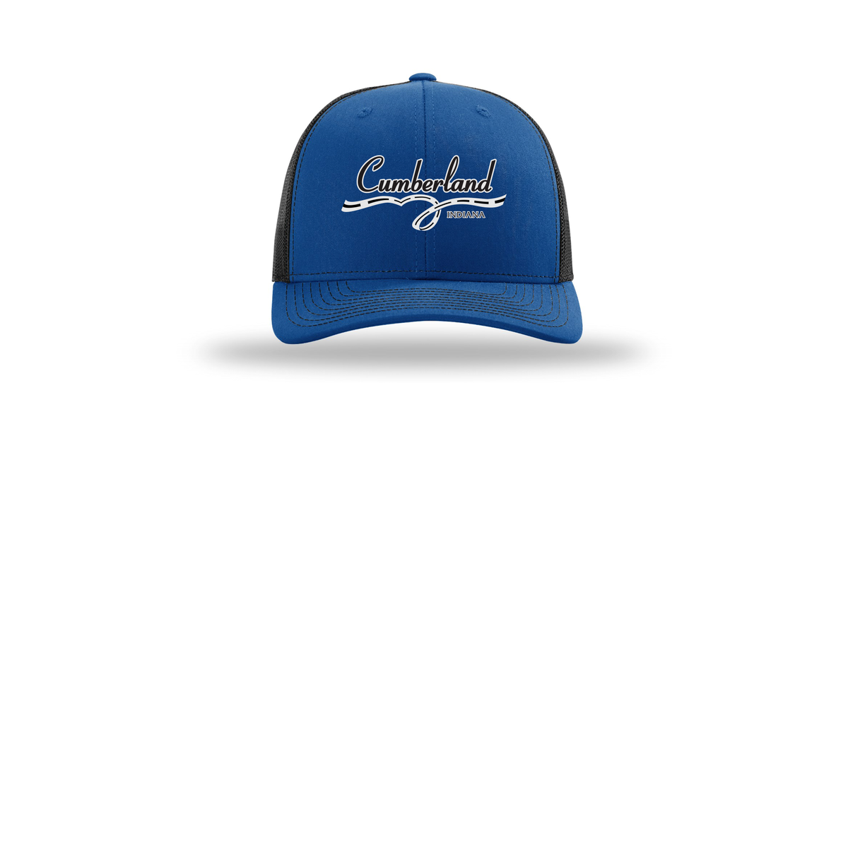 cumberland-richardson-trucker-cap-embroidery-capfront-R112-royalblack-flat-front