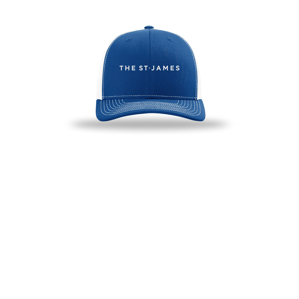 thestjames-richardson-trucker-cap-embroidery-capfront-R112-royalwhite-flat-front