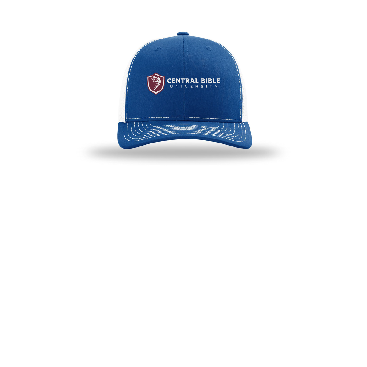 centralbible-richardson-trucker-cap-embroidery-capfront-R112-royalwhite-flat-front