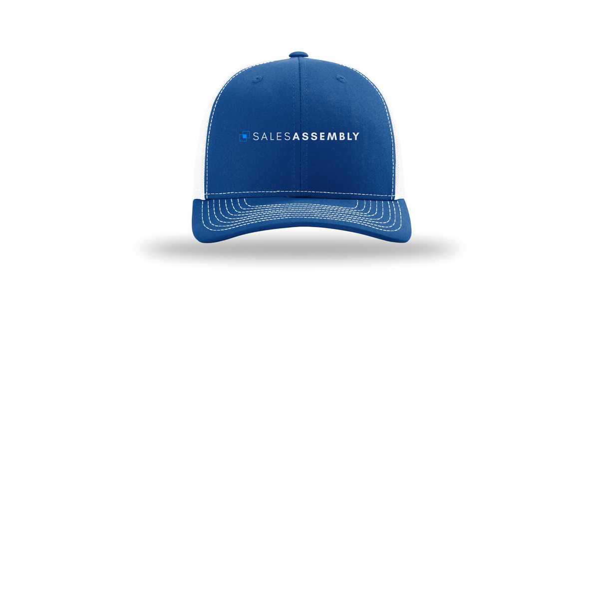 salesassembly-richardson-trucker-cap-embroidery-capfront-R112-royalwhite-flat-front