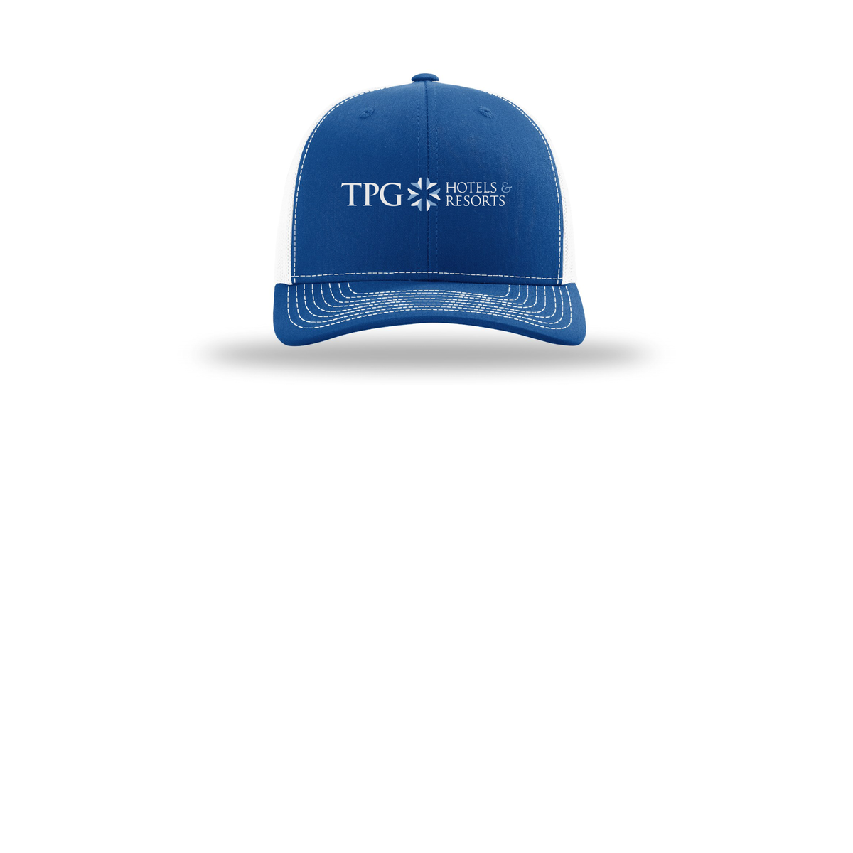 tpghotelsandresorts-richardson-trucker-cap-embroidery-capfront-R112-royalwhite-flat-front