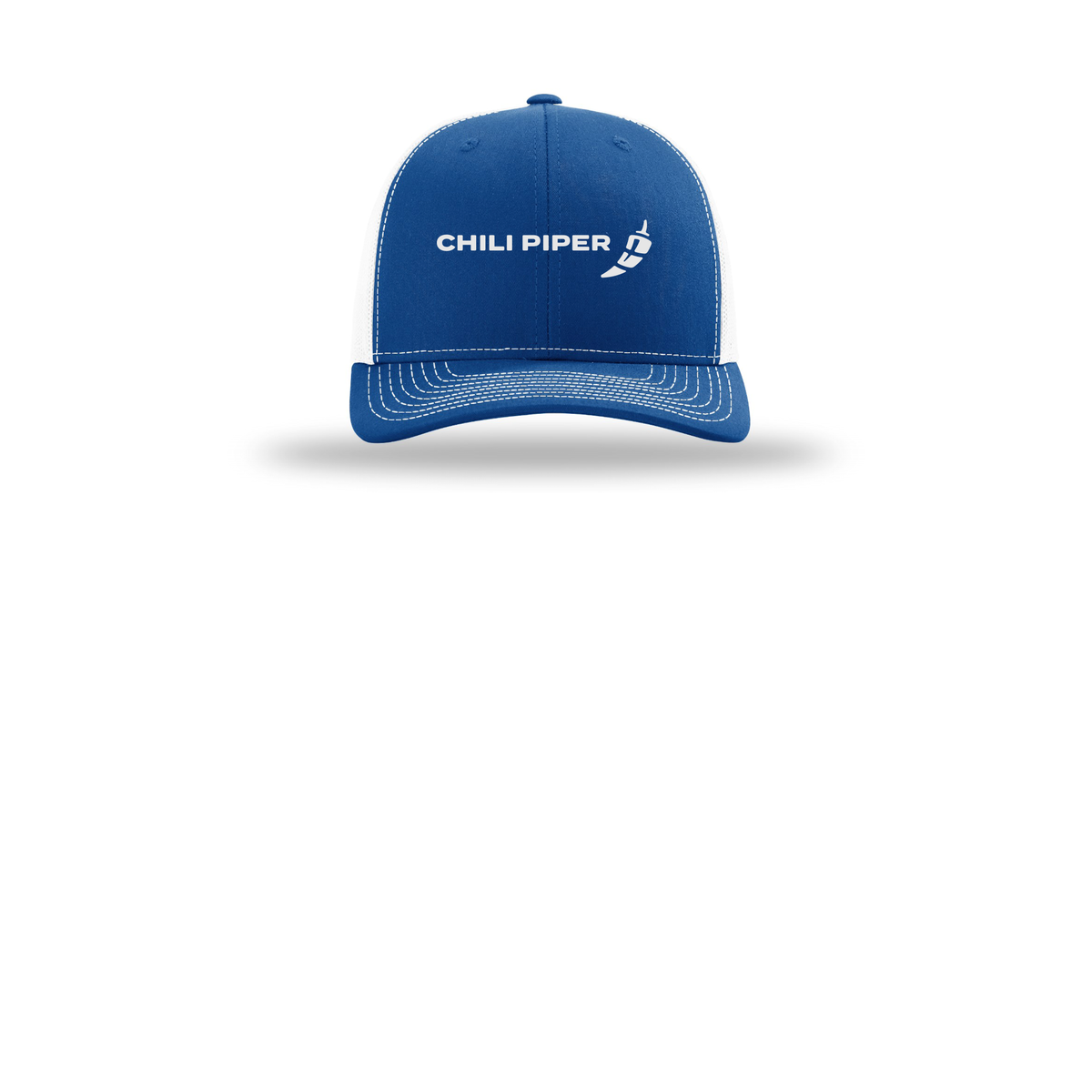 chilipiper-richardson-trucker-cap-embroidery-capfront-R112-royalwhite-flat-front