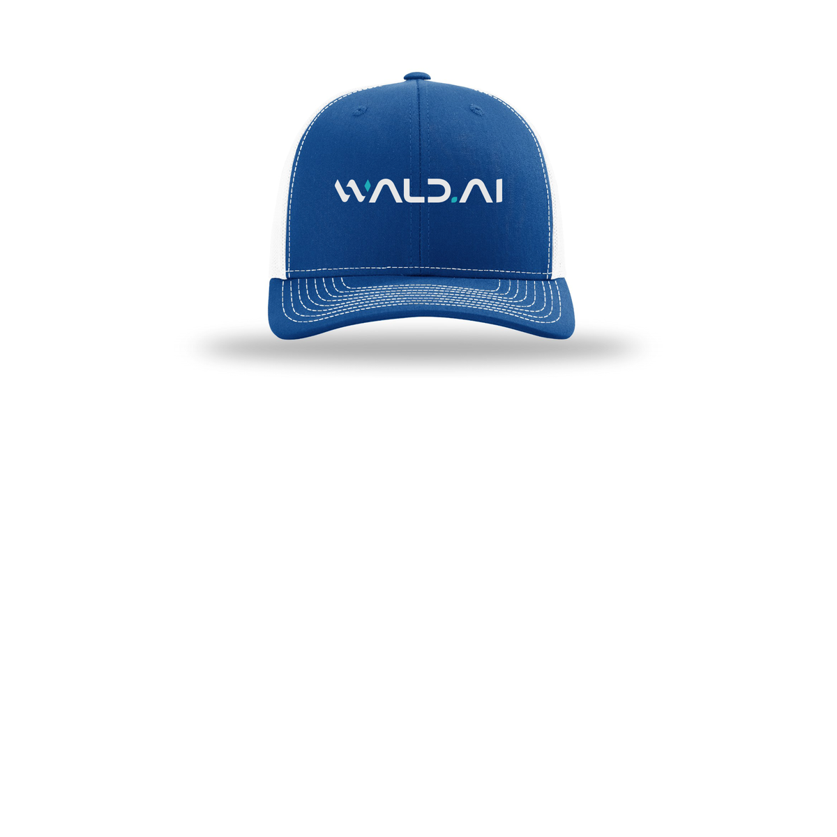 wald-richardson-trucker-cap-embroidery-capfront-R112-royalwhite-flat-front